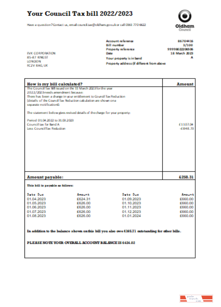 Oldham council tax business bill, SCR PSD template